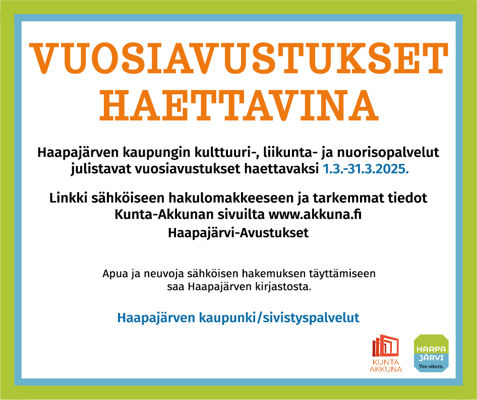 Vuosiavustukset haettavina