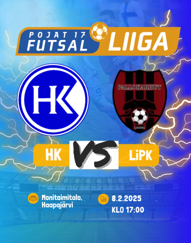 Futsal-liiga ottelu monitoimihallilla 8.2.25 klo 17:00 Kiilat vastaan Limingan Pallokarhut. Maksuton tapahtuma.