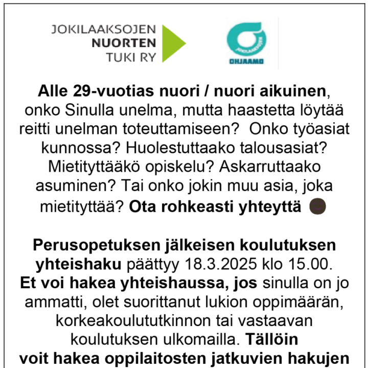 Jokilaakso Nuorten Tuki ry kuntatiedote