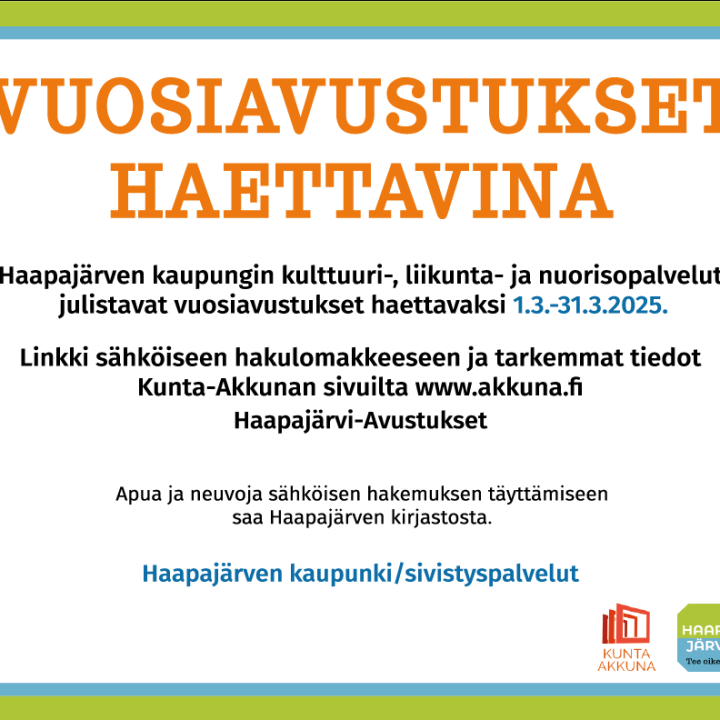 Vuosiavustukset haettavina